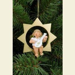 Angel and Star in gold with Lute  -  8,5cm / 3 inch