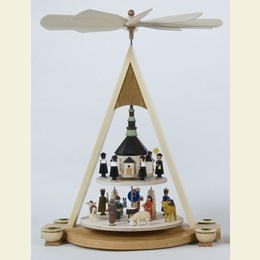 2 - stöckige Pyramide Seiffener Kirche mit Kurrende - 43cm