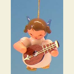 Angel with mandolin - Blue Wings - floating - 5,5cm / 2,1 inch
