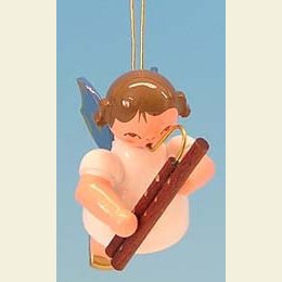 Angel with bassoon  -  Blue Wings  -  floating  -  5,5cm / 2,1 inch