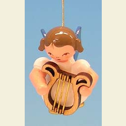 Angel with lyre  -  Blue Wings  -  floating  -  5,5cm / 2,1 inch