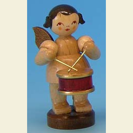 Angel with drum  -  natural colors  -  standing  -  6cm / 2,3 inch