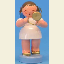 Angel with trombone - Blue Wings - standing - 6cm / 2,3 inch