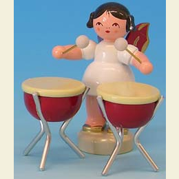 Engel mit 2 Kesselpauken  -  Rote Fl�gel  -  stehend  -  6cm