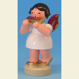 Engel mit Mundharmonika  -  Rote Fl�gel  -  stehend  -  6cm