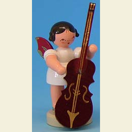 Engel mit Zupfbass  -  Rote Fl�gel  -  stehend  -  6cm