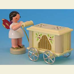 Angel with hand organ  -  Red Wings  -  standing  -  6cm / 2,3 inch