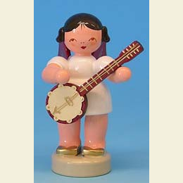 Angel with banjo  -  Red Wings  -  standing  -  6cm / 2,3 inch