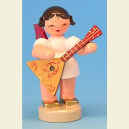 Angel with balalaika  -  Red Wings  -  standing  -  6cm / 2,3 inch
