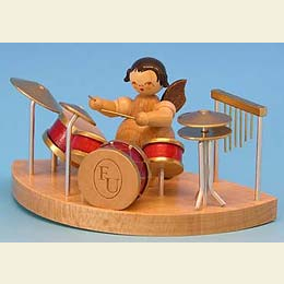Angel at drums fitting cloud connector system  -  natural colors  -  standing  -  6cm / 2,3 inch