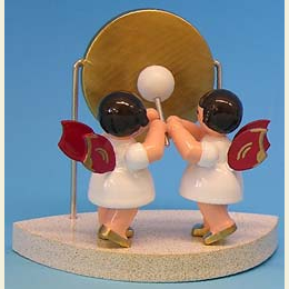 2 Angels with big gong fitting cloud connector system  -  Red Wings  -  standing  -  6cm / 2,3 inch