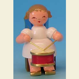 Angel with drum - Blue Wings - sitting - 5cm / 2 inch