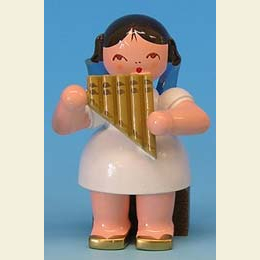 Angel with panpipe - Blue Wings - sitting - 5cm / 2 inch