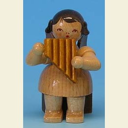 Angel with panpipe  -  natural colors  -  sitting  -  5cm / 2 inch