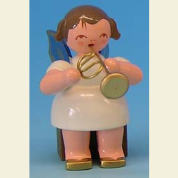 Angel with flugelhorn - Blue Wings - sitting - 5cm / 2 inch