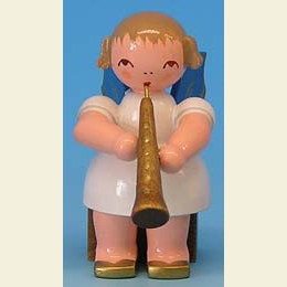 Angel with oboe - Blue Wings - sitting - 5cm / 2 inch