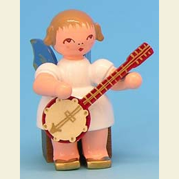 Angel with banjo  -  Blue Wings  -  sitting  -  5cm / 2 inch
