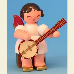 Angel with banjo  -  Red Wings  -  sitting  -  5cm / 2 inch