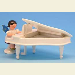 Angel with white piano  -  Blue Wings  -  standing  -  6cm / 2,3 inch