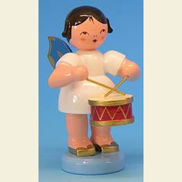 Angel with drum - Blue Wings - standing - 9,5cm / 3,7 inch