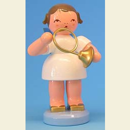 Angel with French horn - Blue Wings - standing - 9,5cm / 3,7 inch