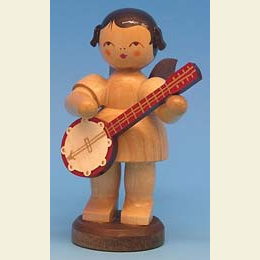 Angel with banjo  -  natural colors  -  standing  -  9,5cm / 3,7 inch