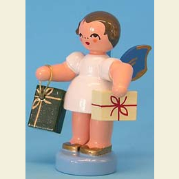 Engel mit 3 Geschenken  -  Blaue Fl�gel  -  stehend  -  6cm